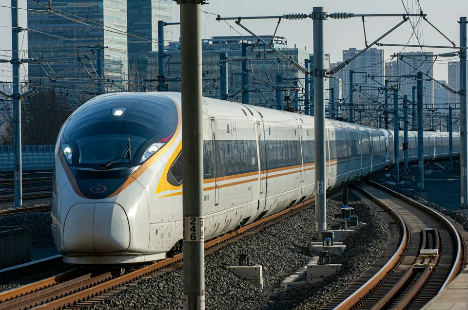 A Fuxing high-speed train on the tracks in China