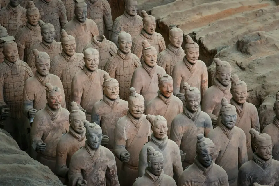 Rows of Terracotta Army warriors in Pit 1 near Xi'an